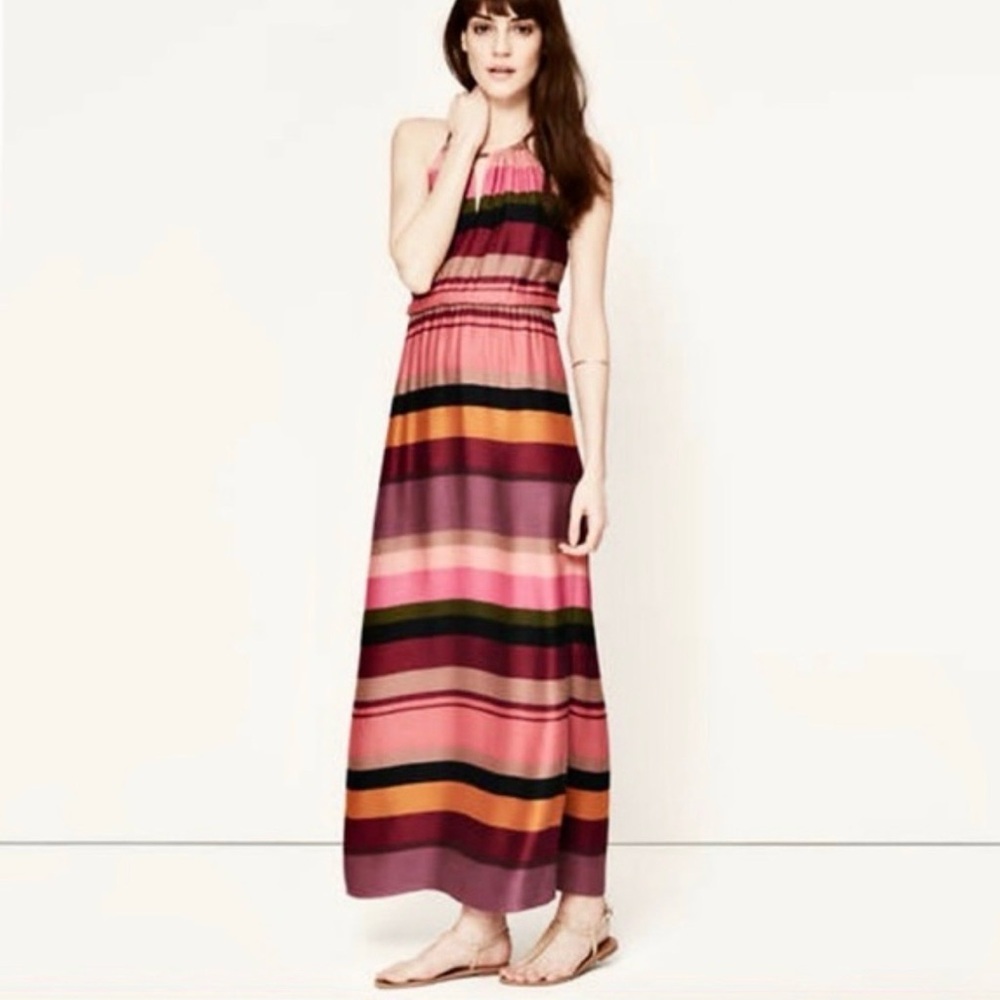 LOFT Strapless Dress in Pink and Purple Stripes